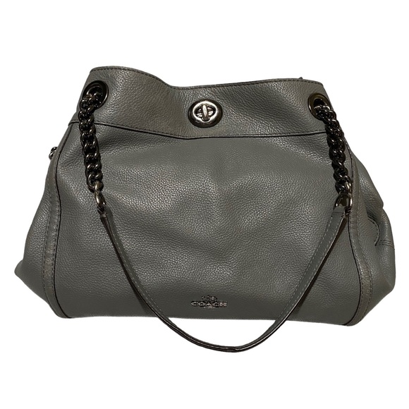 Coach turnlock Edie shoulder bag gray leather - Picture 1 of 15